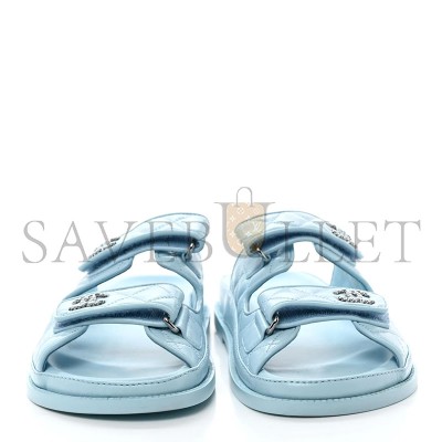 CHANEL LAMINATED LAMBSKIN QUILTED VELCRO DAD CHAIN CC SLIDE SANDALS 